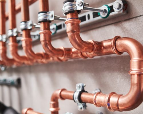 Plumbing,Service.,Copper,Pipeline,Of,A,Heating,System,In,Boiler Plumbing,Service.,Copper,Pipeline,Of,A,Heating,System,In,Boiler