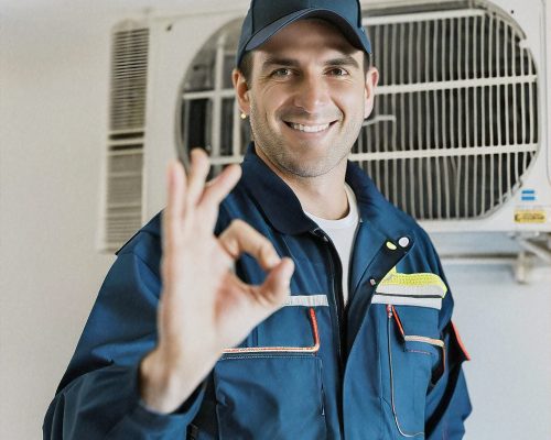 Indoor,Photo,Of,Hvac,Technician,Ok,Hand,Sign Indoor,Photo,Of,Hvac,Technician,Ok,Hand,Sign